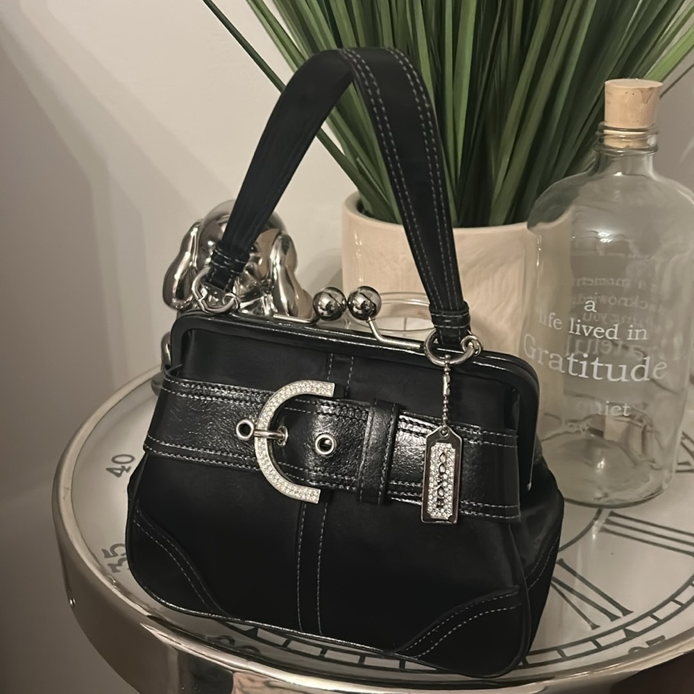Coach Black Leather Mini Bag with Silver Buckle - Picture 2 of 8